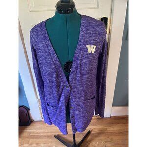University of Washington UW Heathered Purple + White L/S Button-Down Cardigan Sw